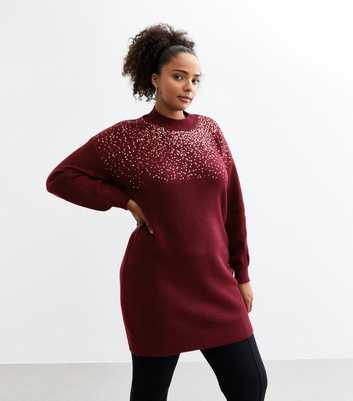 Curves Burgundy Sequin Embellished Tunic Jumper