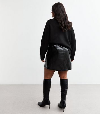 Curves Black Vinyl Faux Leather A-Line Mini Skirt New Look