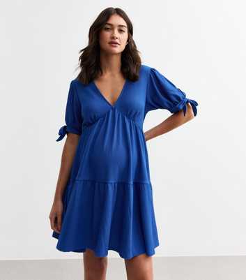 Maternity Blue V-Neck Mini Dress