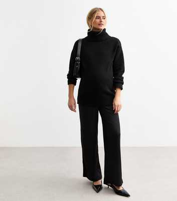 Maternity Black Wide Rib Jersey Trousers