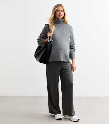 Maternity Dark Grey Wide Rib Jersey Trousers