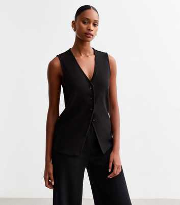 Black Soft Touch Button Through Waistcoat