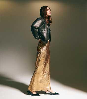 Gold Metallic Maxi Slip Skirt 