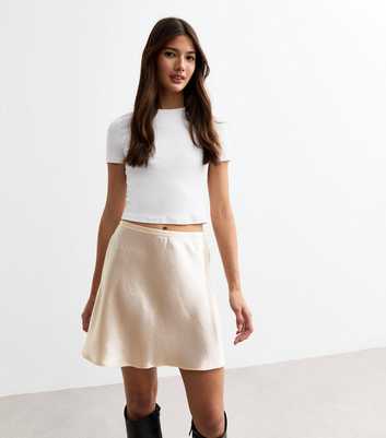 Cream Crinkled Satin Mini Skirt 