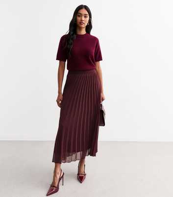 Burgundy Pleated Chiffon Midi Skirt