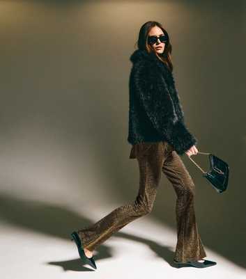  Gold Glitter Stretch Jersey Flared Trousers