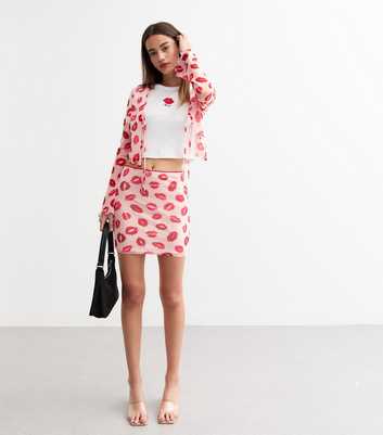 Pink Kiss Print Mesh Mini Skirt