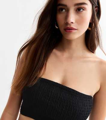 Black Shirred Bandeau Crop Top