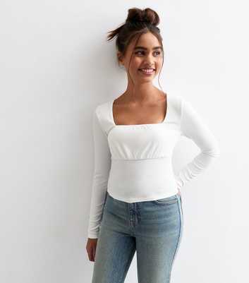 Girls White Ruched Front Ribbed Jersey Top