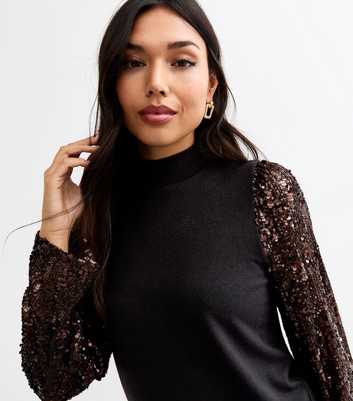 Bronze Sequin Sleeve Knitted Top