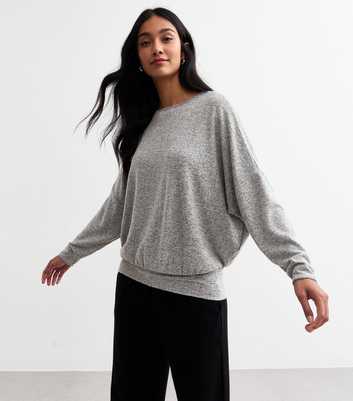 Pale Grey Sparkle Batwing Sleeve Top