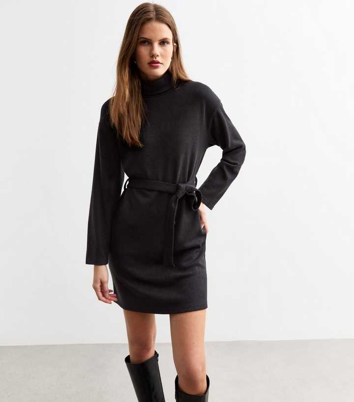 Long Sleeve New Look Black Jumper Dress Black Mini Sweater Dress Mock Neck Dress A-Line Long Sleeve New Look Black Jumper Dress Black Mini Sweater Dress Mock Neck Dress A-Line