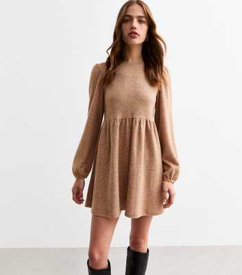 Stone Marled Long Sleeve Fleece Smock Dress