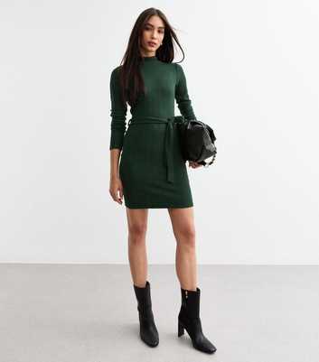 Green Cable Knit Long Sleeve Dress