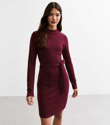 Burgundy Cable Knit Long Sleeve Dress