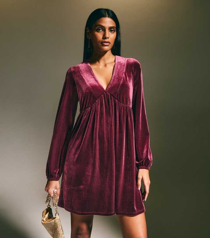 rag and bone burgundy dress Frilled Neck Ribbed Knit Patchwork Long Sleeve Mini Dress – Easy Pickins  Store