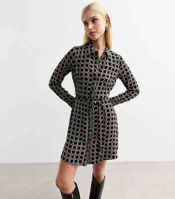 Black Chain Print Mini Shirt Dress