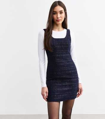 Blue Bouclé Pinafore Dress