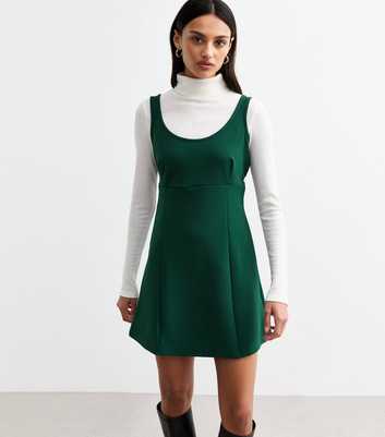 Green Crepe Sleeveless Mini Pinafore Dress