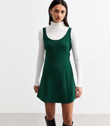 Green Crepe Sleeveless Mini Pinafore Dress New Look