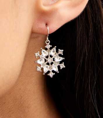 Silver Christmas Embellished Snowflake Earrings