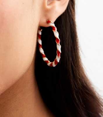 Red Christmas Candy Cane Hoop Earrings