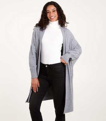 Blue Vanilla Grey Melange Cable Knit Longline Cardigan