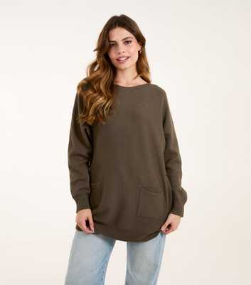 Blue Vanilla Khaki Side Button Oversized Jumper