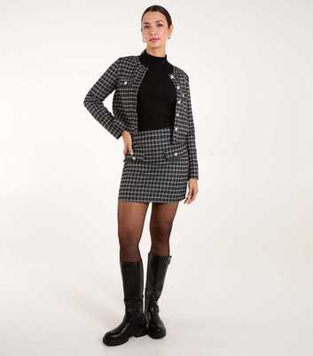 Blue Vanilla Black Check Boucle Mini Skirt