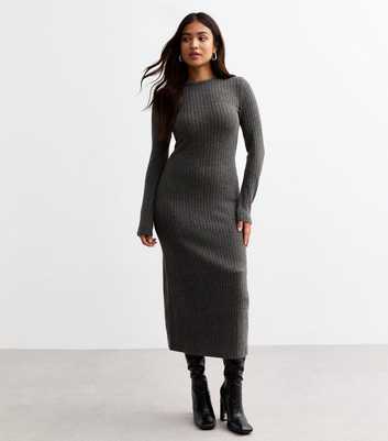 Petite Grey Ribbed Midi Dress