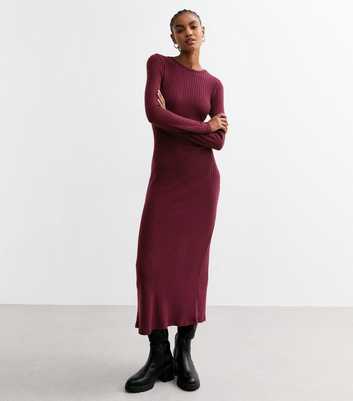 Tall Burgundy Ribbed Jersey Midi Dress