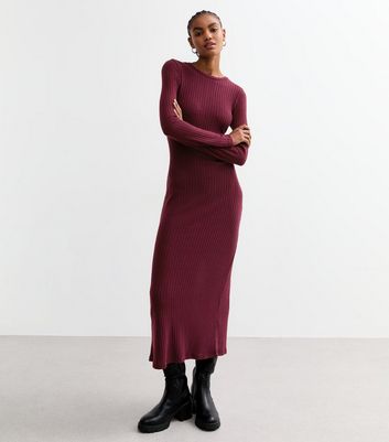 Tall Burgundy Ribbed Jersey Midi Dress New Look