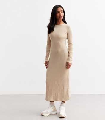 Petite Cream Rib Jersey Midi Dress