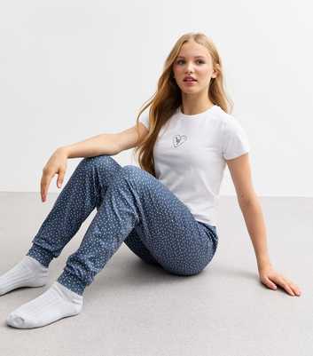 Girls White NYC Heart Long Pyjama Set