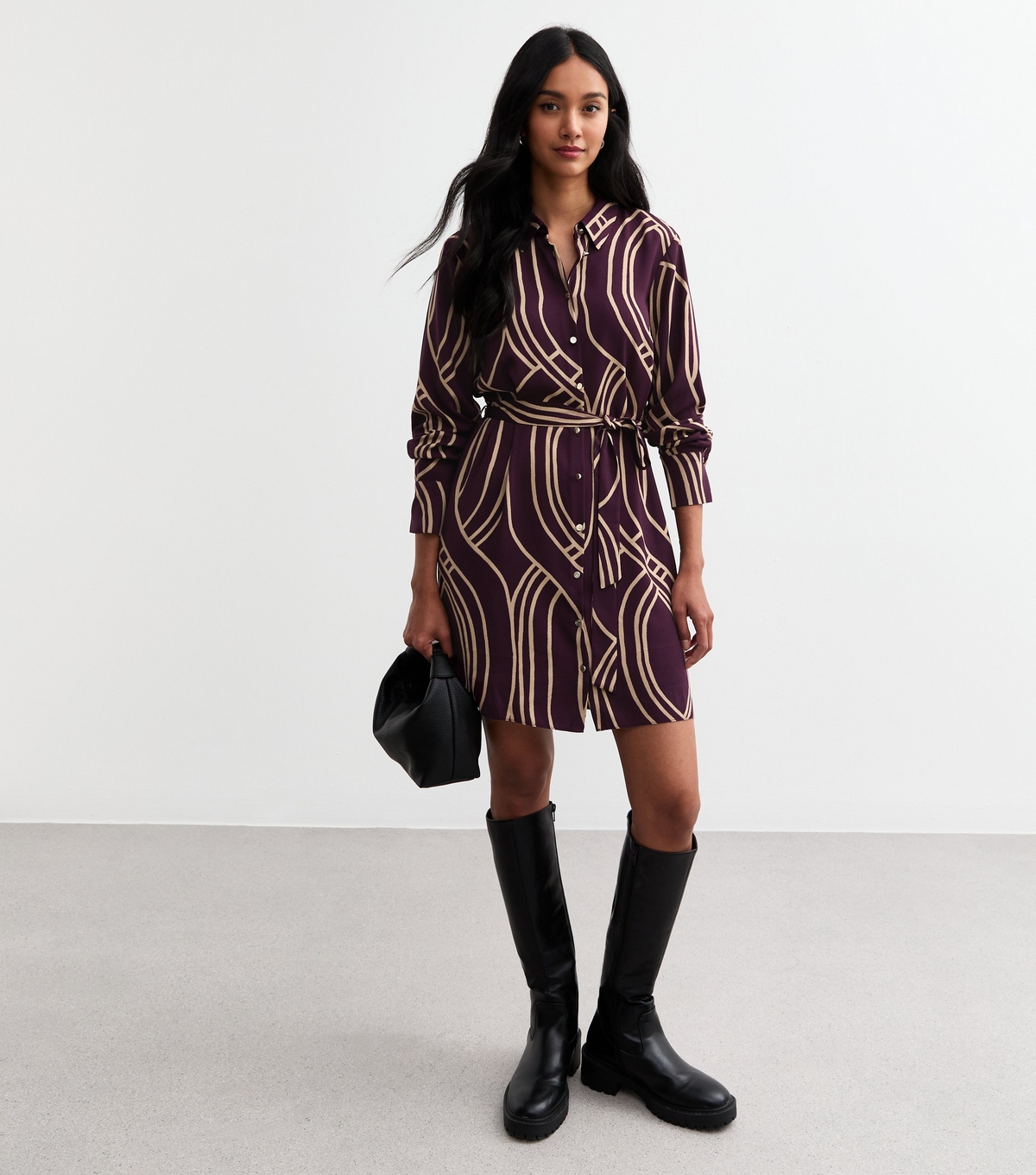 Women's Purple Geometric Print Mini Shirt Dress New Look