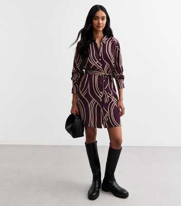 Purple Geometric Print Mini Shirt Dress