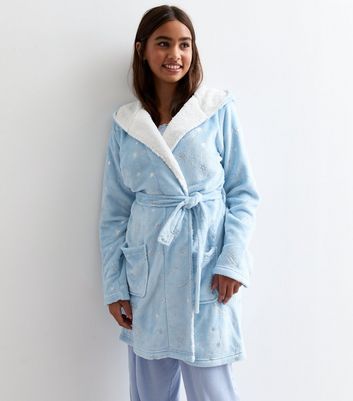 Girls Blue Metallic Star Fleece Dressing Gown New Look