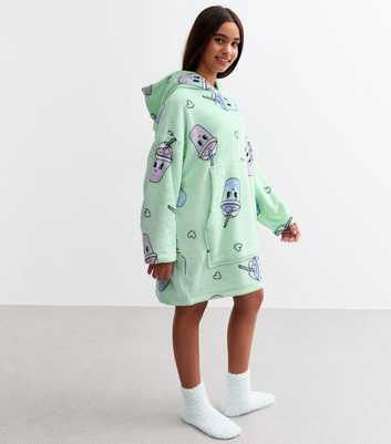 Girls Green Bubble Tea Fleece Blanket Hoodie