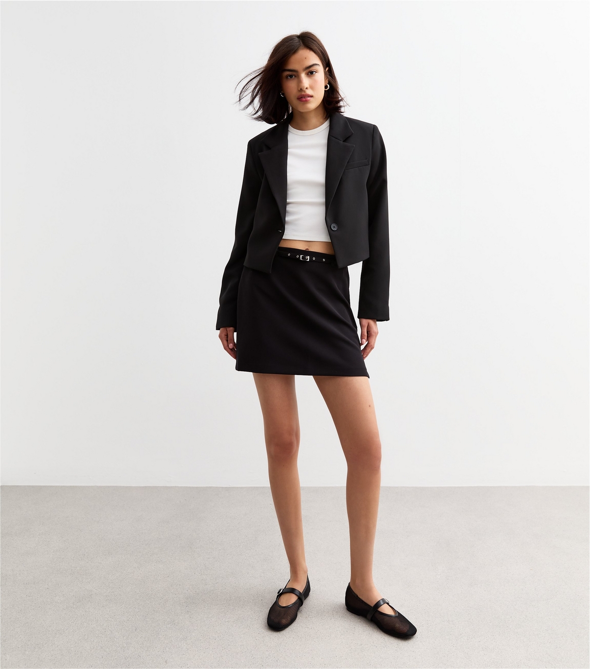 Women's Black Belted Mini Skirt New Look