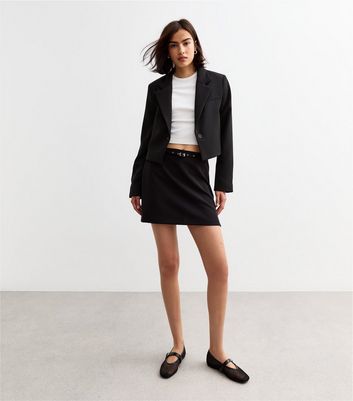 Black Belted Mini Skirt New Look