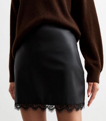 Black lace leather skirt hotsell