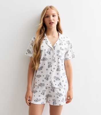 Girls White Koala Print Pyjama Set