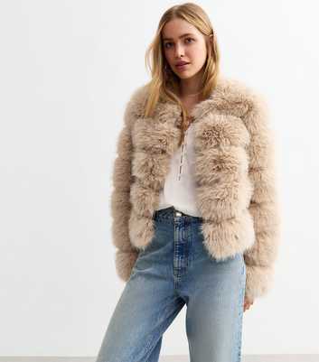 Cameo Rose Off White Faux Fur Crop Coat