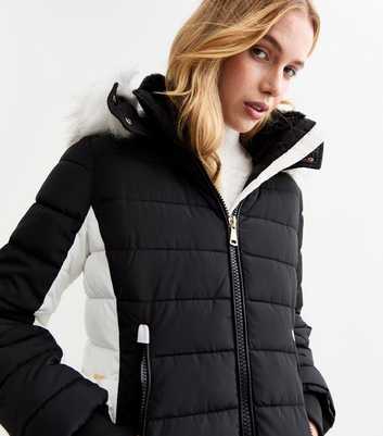 Cameo Rose Black Faux Fur Trim Hooded Puffer Jacket