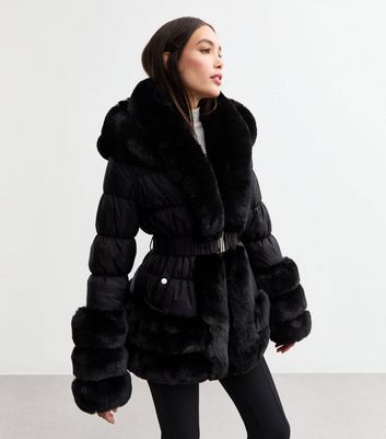 Black fur padded coat online