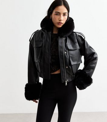 Black cropped jacket with hood online