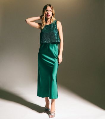 Green Sequinned 2 in 1 Maxi Dress New Look