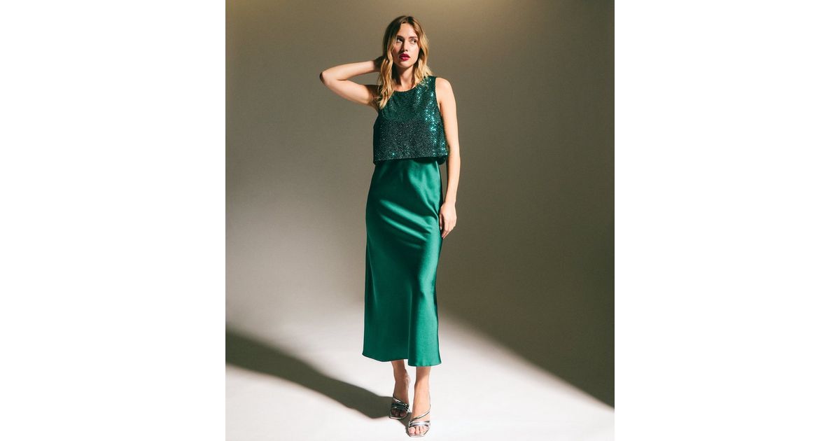 Green Sequinned 2-in-1 Maxi Dress | New Look