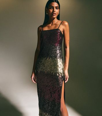 Black Textured Slit Hem Dress