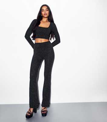 Black Metallic Flared Trousers